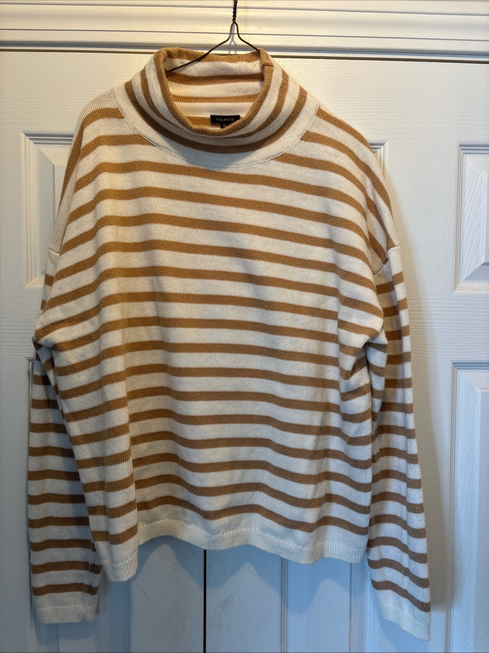 Talbots Gold and Cream Striped Turtleneck Sweater